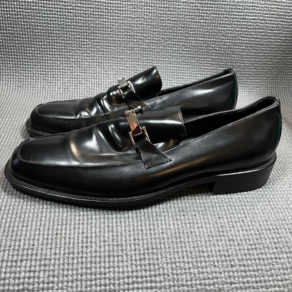 Aston Grey Collection Loafers Mens Size 9.5 Black Leather Buckle Slip On